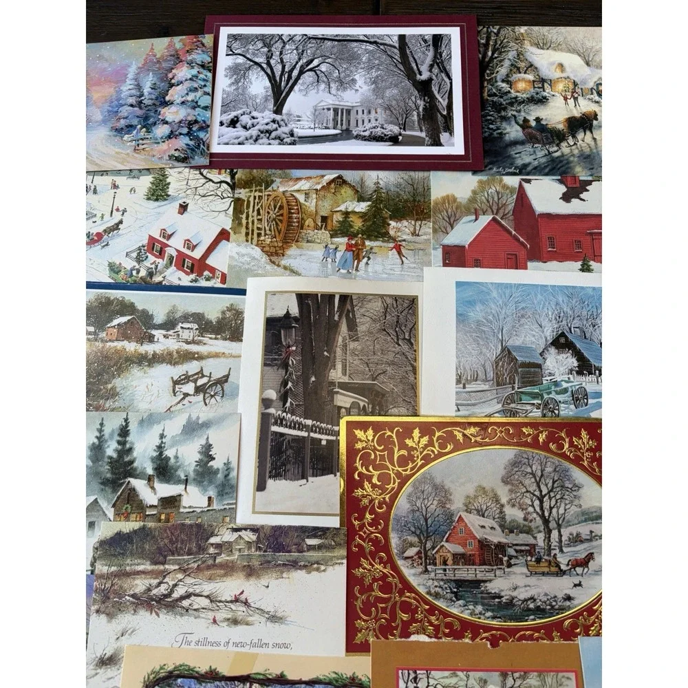 Vintage Christmas Cards Fronts ONLY Houses Barns More Scrapbooking Crafts 50+